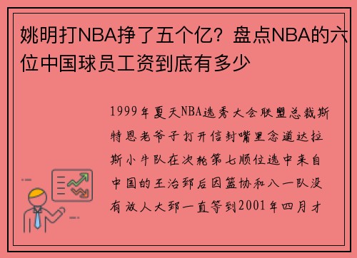 姚明打NBA挣了五个亿？盘点NBA的六位中国球员工资到底有多少
